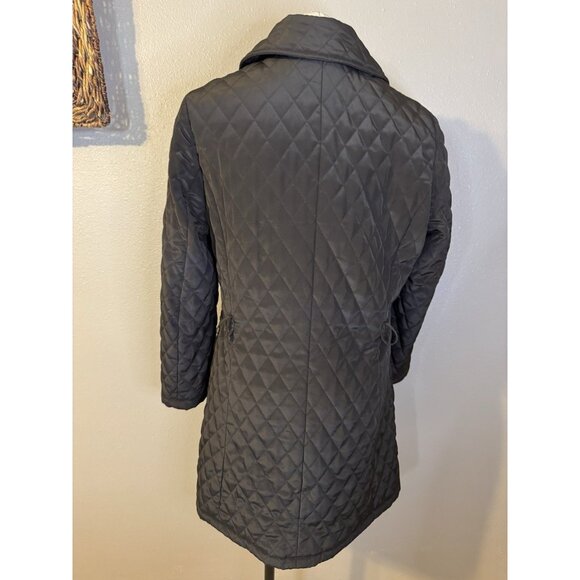 Talbot's Quilted Puffer Coat PM Petite Medium Mid Length Black W Pockets - Picture 9 of 16